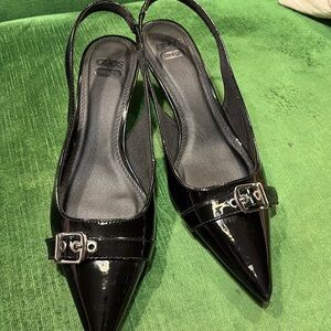 ASOS Black Patent Kitten Slingback Heel - size 8